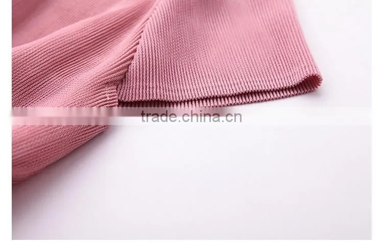 Plain solid color woman knee length folding dress with mesh