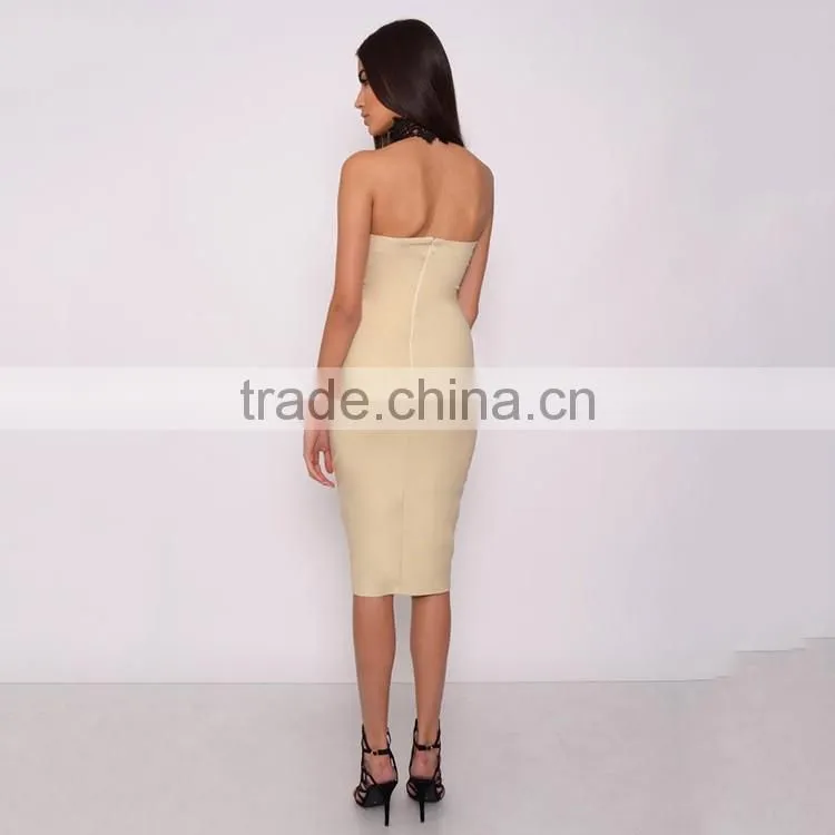 Lace High Neck Midi Dress Party Dress