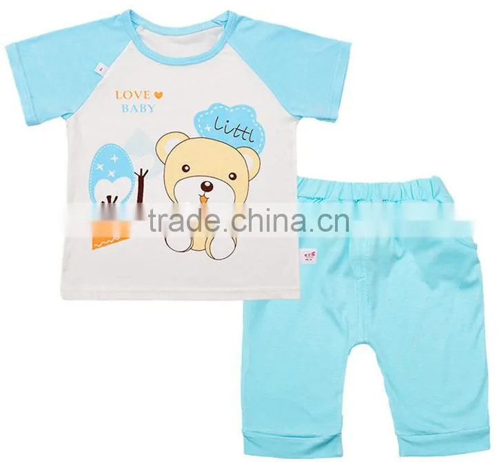 oem factory nice baby boys girls 2 piece knit summer printing clothes set