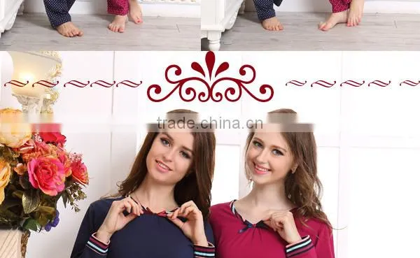 Hot-sale women Pajama Set Relax knitted 100%cotton nightwear in winter pyjama women
