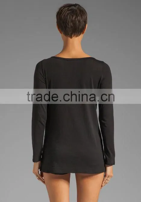 100% cotton v neck black tunic for ladies