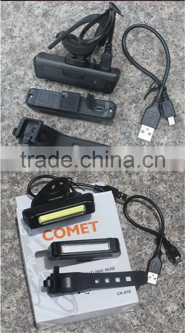 Waterproof Comet USB Rechargeable Bicycle Head Light High Brightness Red LED 100 lumen Front / Rear Bike Safety Light Pack