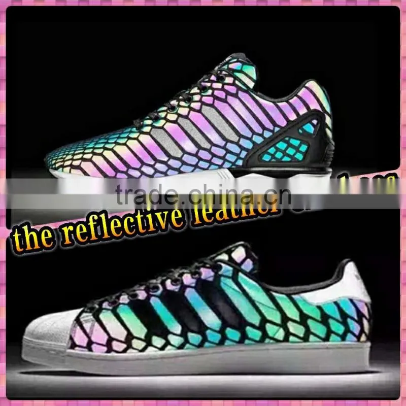 Top quality rainbow color PU reflective leather silver raw material for shoes