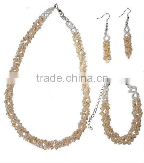 2014 Glass Beaded Fashion Jewelry Set with Necklace,Earrings and Bracelet;Wholesale Jewelry Sets,Bridal Jewelry Sets DB01488