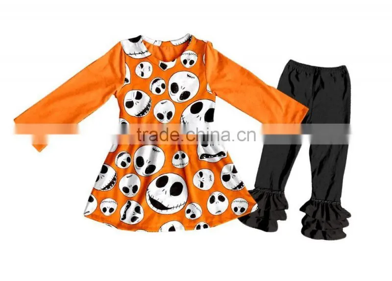 2017 Halloween style children girls outfits long sleeve frock clothing manufacturer cotton knitted kid girl clothing sets