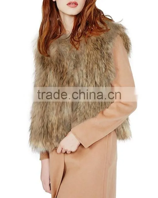 YR187 Hot Sale Denmark Winter and Spring Knit Women Real Raccoon Fur Vest