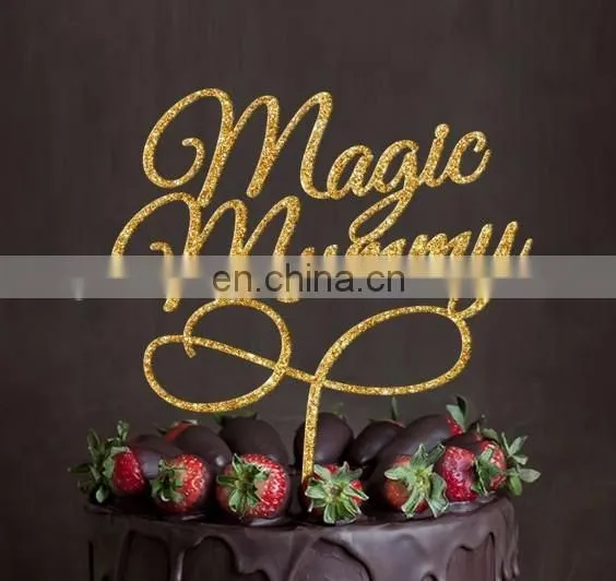 Personalized Magic Mummy Glitter Gold Acrylic Cake Topper