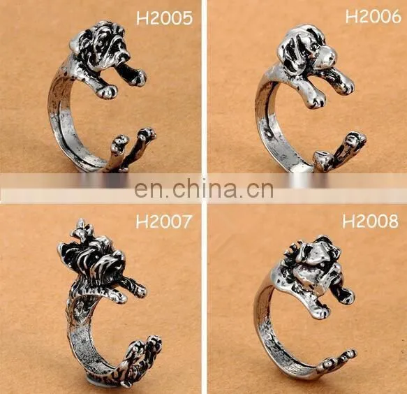 10 Styles Dog Ring Vintage Animal Puppy Wrap Ring Open Adjustable Resizeable