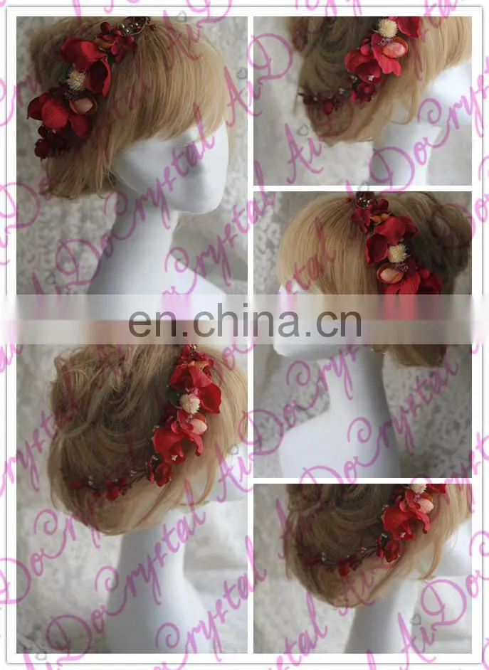 Aidocrystal Sex Red wedding hair accessories bridesmaid bridal hair pins blush silk flower hair accessory