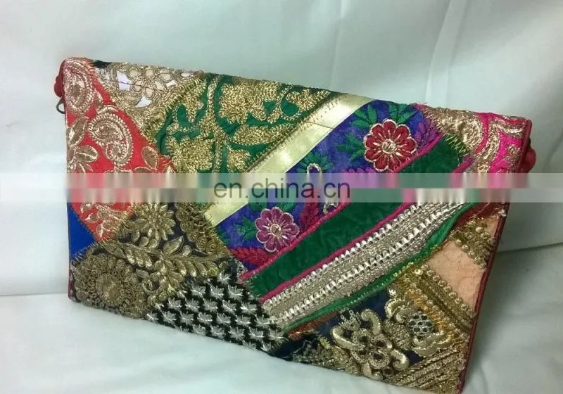Trendy Rajasthani Zari Embroidered Traditional Indian Vintage Banjara Coin Clutch Tribal Ethnic Gypsy Clutch Handbag Pouch Bag
