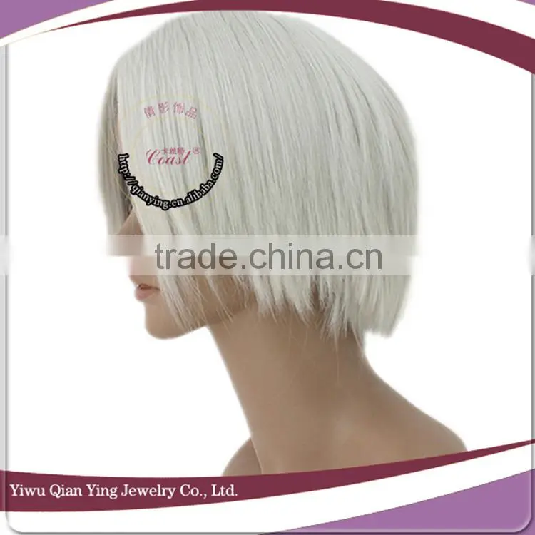 white short straight synthetic cosplay male hair wig