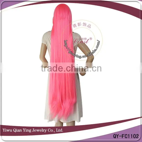 Crazy long straight cosplay pink wig
