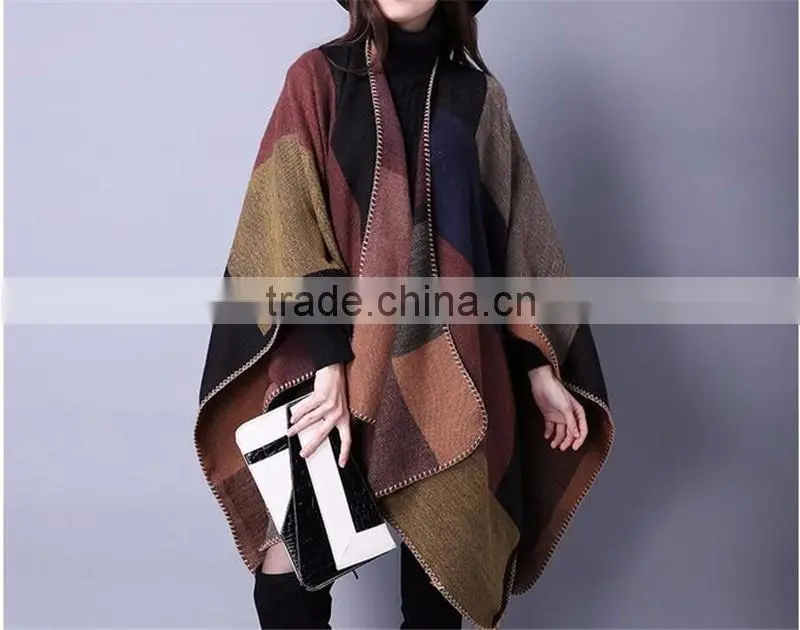 ladies oversize new style women Fashion checked colorful cape shawl