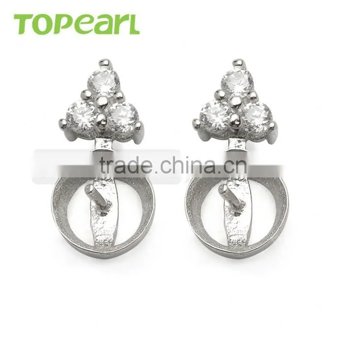 925 Sterling Silver 3 Cubic Zirconia Clear Stud Earrings Findings Jewelry Findings & Components 9EM17