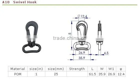 Wholesaler plastic swivel snap hook belt clip for bag