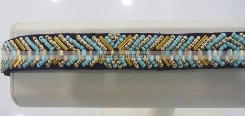 FASHION FABRIC HAND SEWN BEADED METAL TUBE HEAD BAND