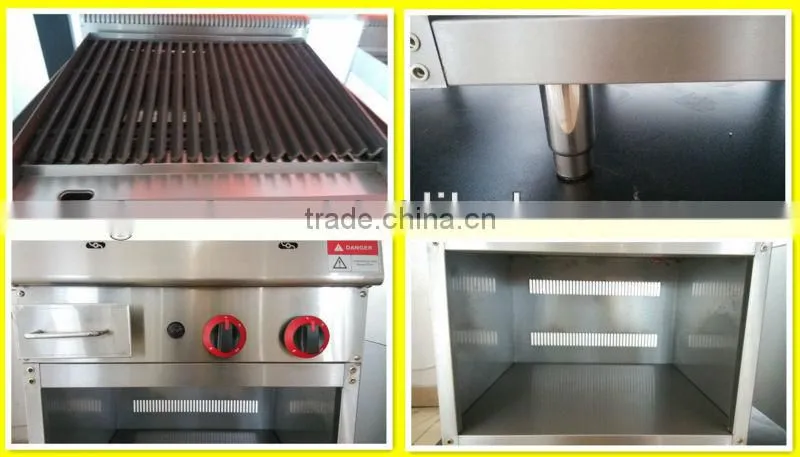 Stainless steel gas lava rock grill with cabinet