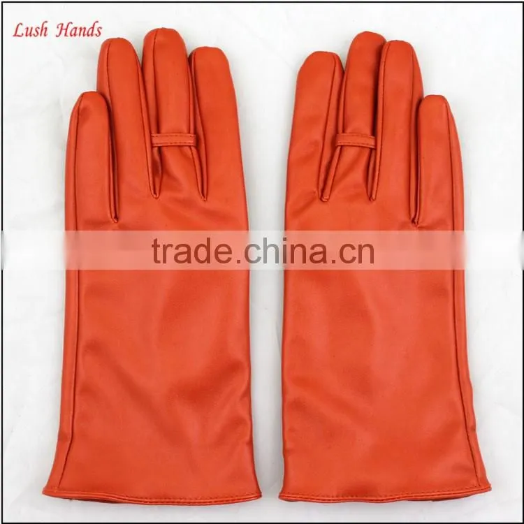 ladies wholesale orange PU leather hand gloves