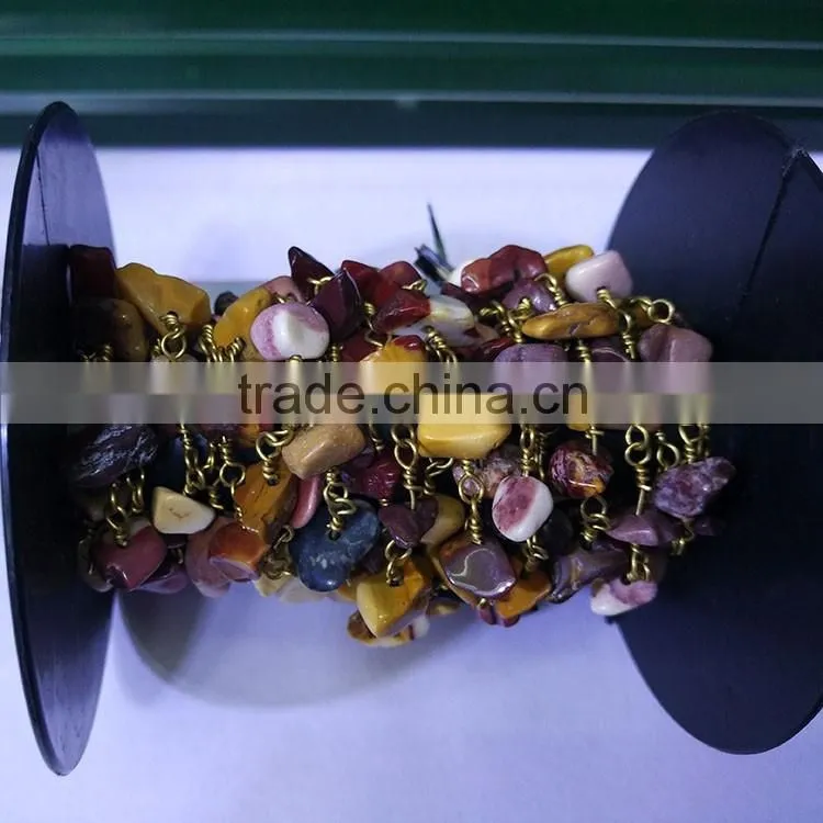 BCL1126 freedomform gemstone wire wrapped beaded golden chain