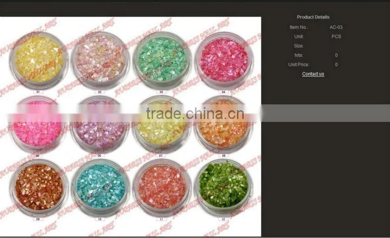 2014 New Arrival Professional Colorful Nail Art Glitter Nail Care Decoration Powder 12 Colors Crushed Shell Material AG001