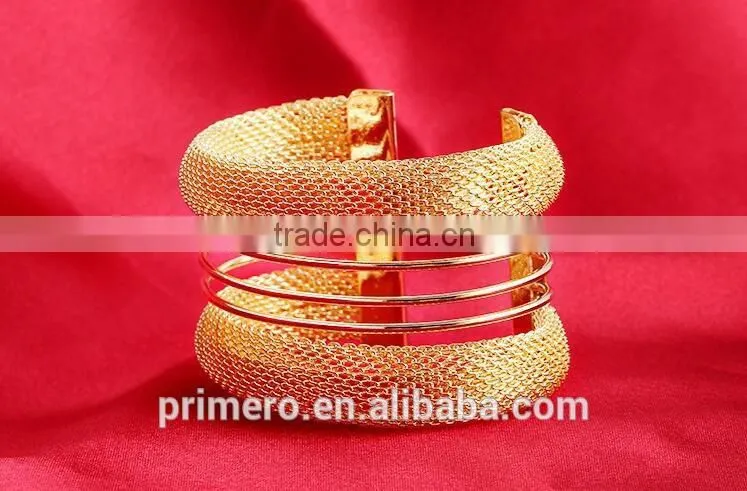 New Hight Quality Gold Wire Mesh Wide Open Cuff Bangle Punk Rock Bracelet Jewelry