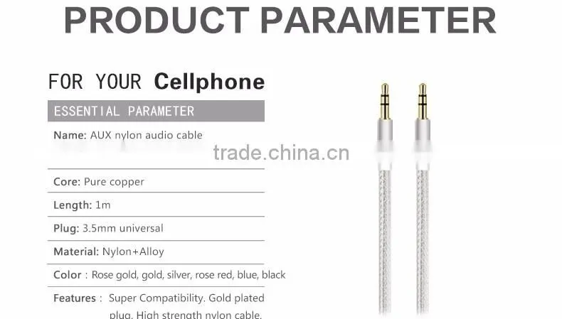 3.5mm Aux Cable Jack to Jack Gold Plated Universal Audio Cable Male to Male for Car for iPhone Beats' headphone