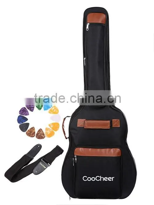 CooCheer 600D Oxford Acoustic Guitar Bag 5-Pocket Padded Gig Bag with Guitar Strap and 12 Pick Samplers AM002527