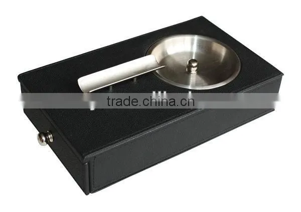 men's gift pratical black leather cigar ashtrays with drawer