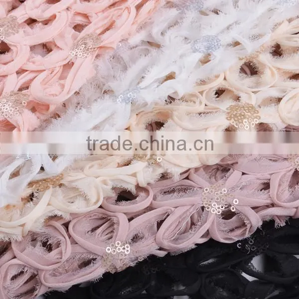 hot sale sequins chiffon ribbon twine embroidery design indian embroidery lace
