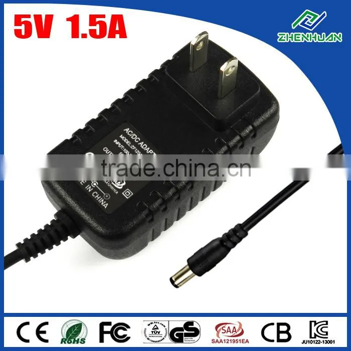 CCTV camera power supply 5V 1.5A ip camera adapter with CE FCC SAA
