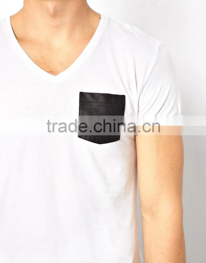 Custom print t shirt with leather sleeve