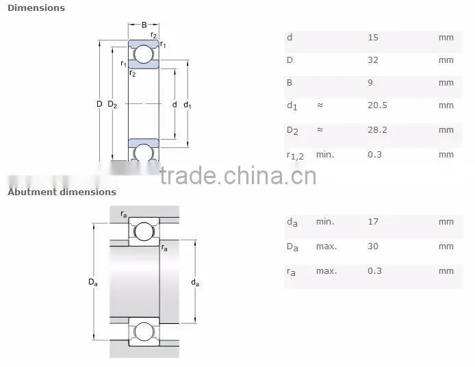 High speed deep groove ball bearing 6002zz 15*32*9mm