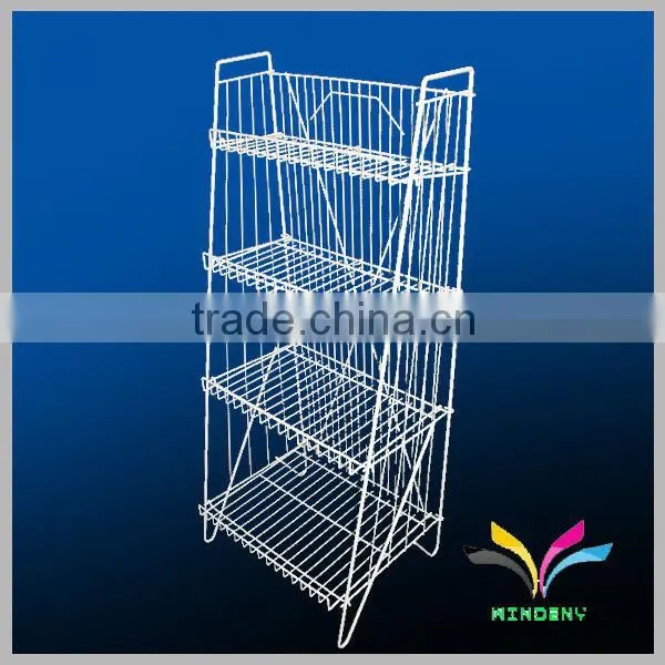 Best quality metal white floor standing display rack for magazine or brochure