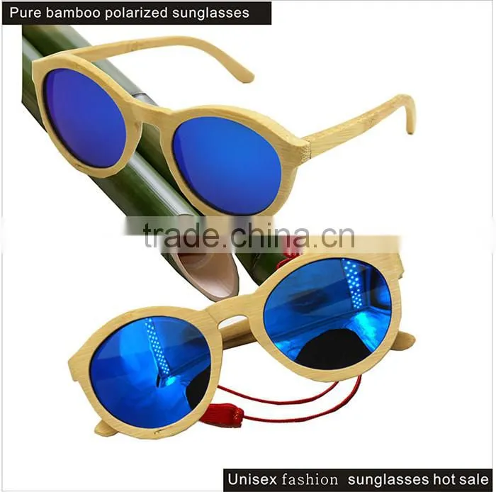 round cool 2016 vogue UV400 blue mirror lens custom Italy design bamboo wooden polarized sunglasses CE