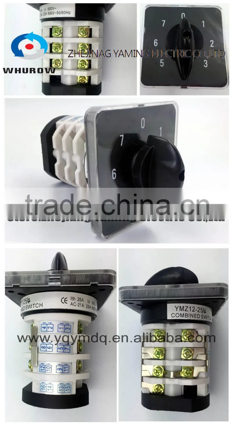 Rotary switch YMZ12-25/4 changeover cam combination switch 4 poles 8 positions 14 terminals 25A Ui 690V sliver point contacts