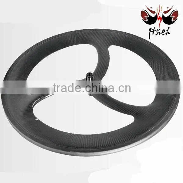 direct manufacuture tri spoke fibre carbon track bike wheelset tubular 700c/21mm