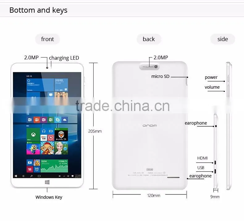 Original 8.0 inch IPS Onda V820w CH Windows 10 Android 5.1 IntelZ8300 Quad core 64bit 2GB/32GB Windows10 Tablet PC OTG 1280*800