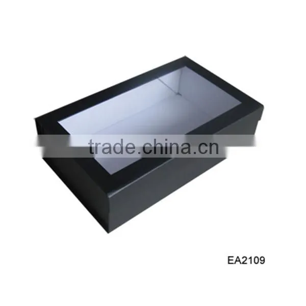 Paper gift packaging box with lid, blue paper box with clear window