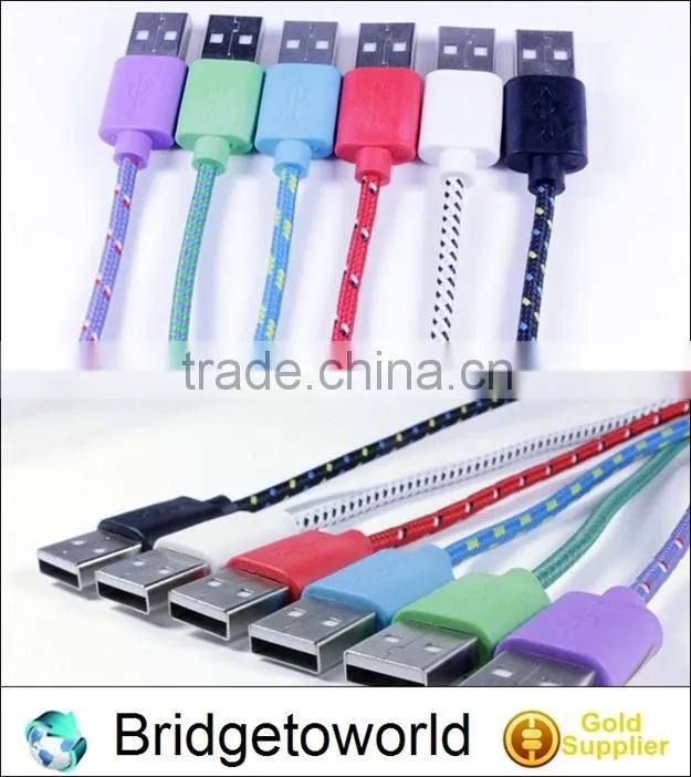 Newest multi colors linen braided micro USB cable for Andriod phones S3 S4 Note 2