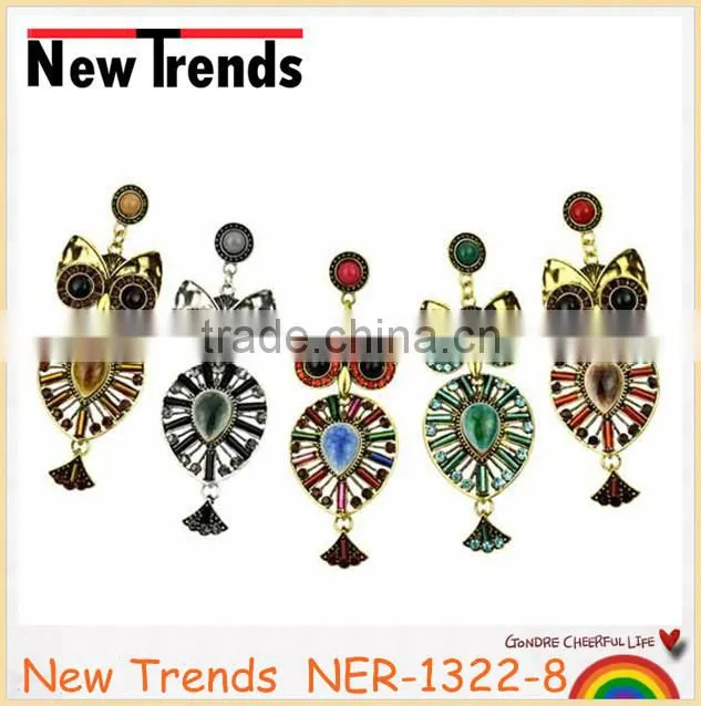 Wedding accessories alloy plated rhinestone chandelier owl earring