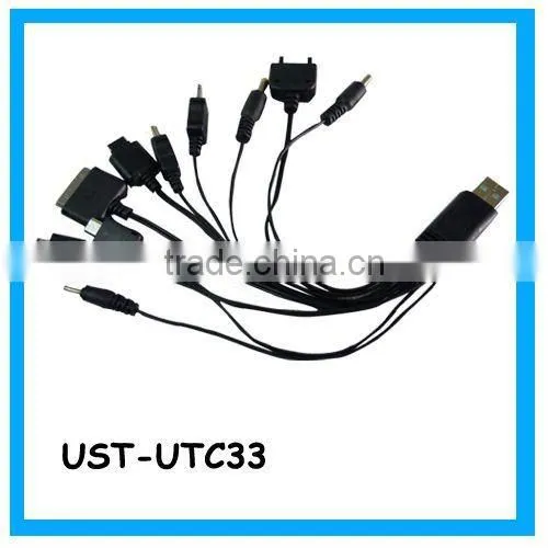 10 in 1 Universal USB Charger Cable Car charger& Travel charger for mobile phone, MP3 MP4