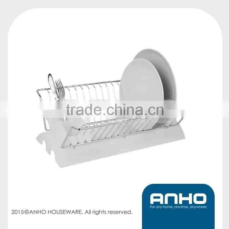 Chrome plated iron wire dish rack with curlery holder and rubber plate