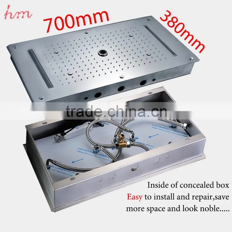 hydro power led shower head 380*700mm big shower faucet stainless steel rainfall waterfall mist bathroom accessoy embed ceiling