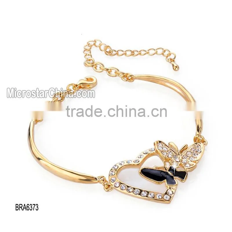 Plum-shaped diamond alloy plating red leather crystal bangle
