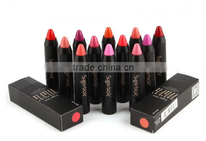 Newest 12 Fashion Colors Name Sugar Box Mini Water Sense Lip Stick Lipstick Pencil, Long Lasting than Kiss proof