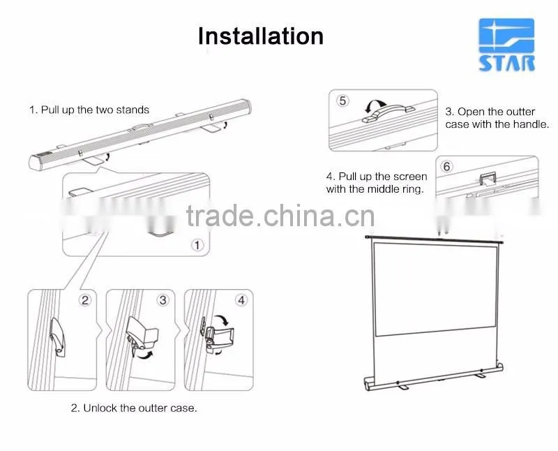 60" pull up Portable floor up screen with hydraulic damping equipment