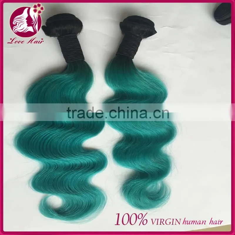 2016 Best selling 100g Virgin peruvian body wave 1b teal two tone ombre colored hair weave bundles