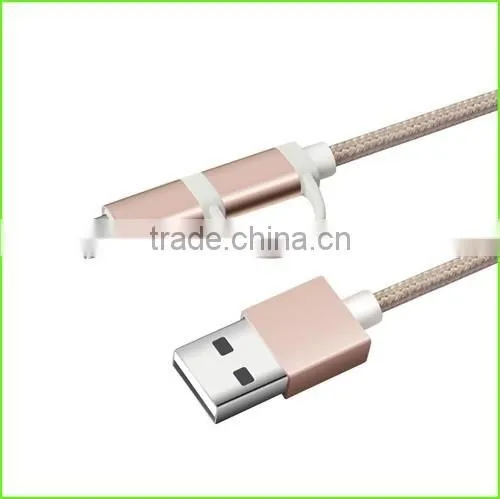 HUNDA Rose Gold Fast charging Braided mfi certified manufacturers 2 in 1 cable / PPID 139695-0109