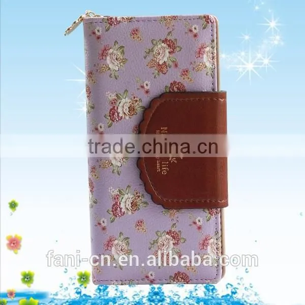 2015 latest new design red clutch bifold purse walletl with flower printed for woman