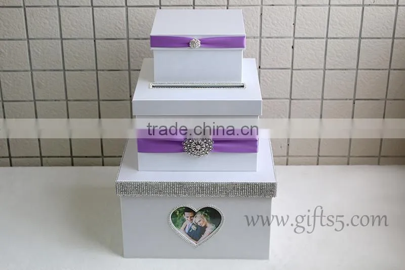 Elegant purple wedding money box in handmade with photo frame wedding accessories